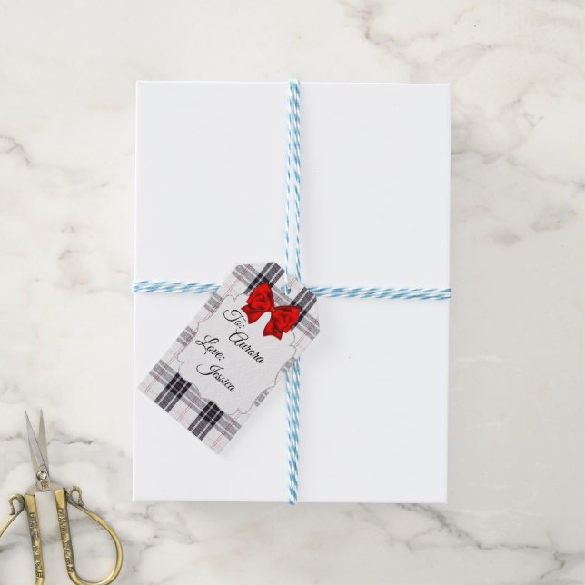 Étiquettes-cadeau Balise cadeau White Plaid (Avec de laficelle)