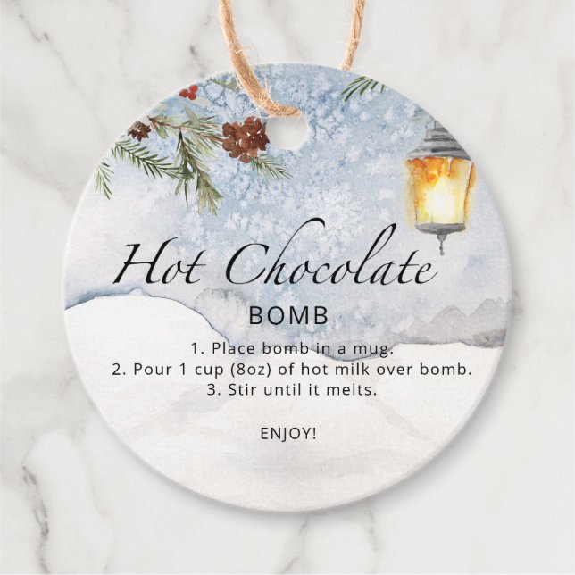 Étiquettes Cadeau Balise chocolat chaud. Bombe à cacao chaude d'hive (Devant)