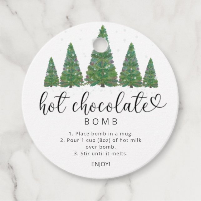 Étiquettes Cadeau Balise chocolat chaud. bombe à feuillage persistan (Devant)