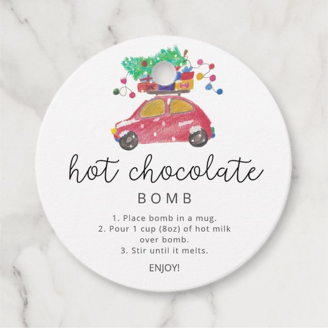 Étiquettes Cadeau Balise chocolat chaud. bombe à feuillage persistan (Devant)