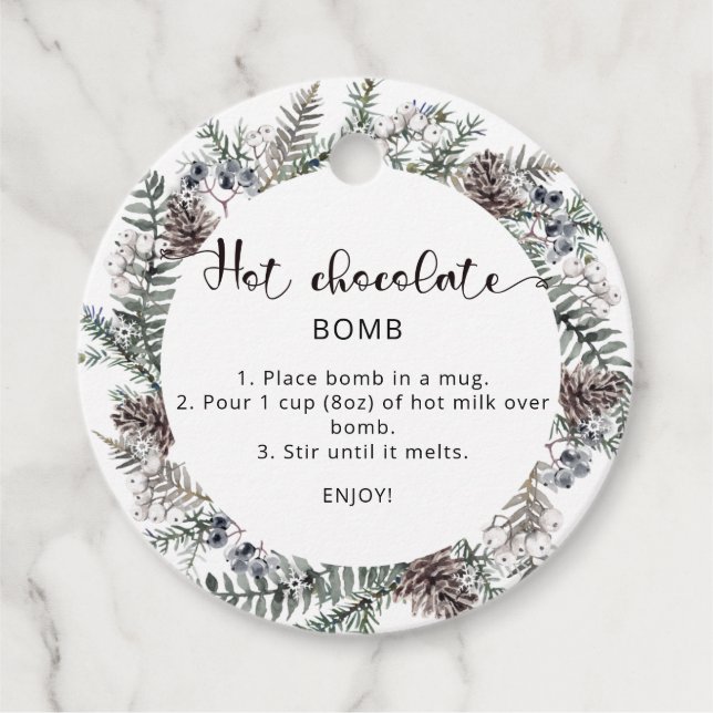 Étiquettes Cadeau Balise chocolat chaud. Bombe de cacao chaud d'hive (Devant)