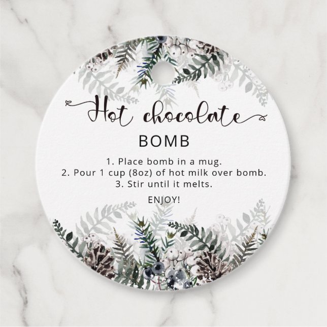 Étiquettes Cadeau Balise chocolat chaud. Bombe de cacao chaud d'hive (Devant)