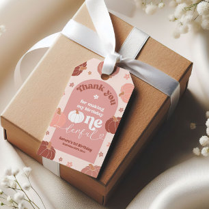Étiquettes-cadeau Balise Citrouille rose rétro 1er anniversaire Merc
