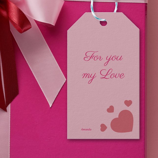 Étiquettes-cadeau Balise Coeurs et amour sur le cadeau rose (Hearts and love on pink Gift Tag)