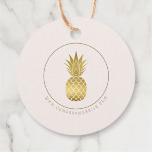 Étiquettes Cadeau Balise d'affaires Gold Pineappy Tropical Logo Roun