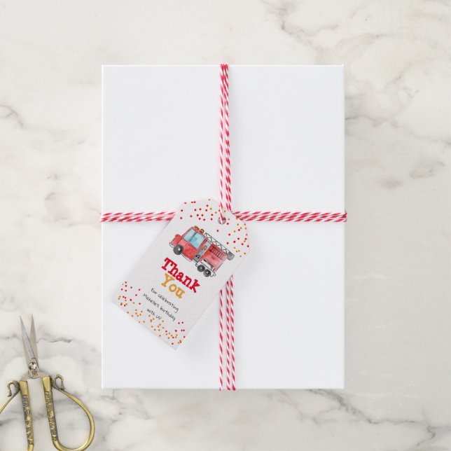 Étiquettes-cadeau Balise d'anniversaire de pompier (Avec de la ficelle)