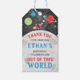 Étiquettes-cadeau Balise d'anniversaire du garçon de l'espace extra-