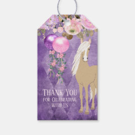 Étiquettes-cadeau Balise d'anniversaire jolie Cheval Floral violet r