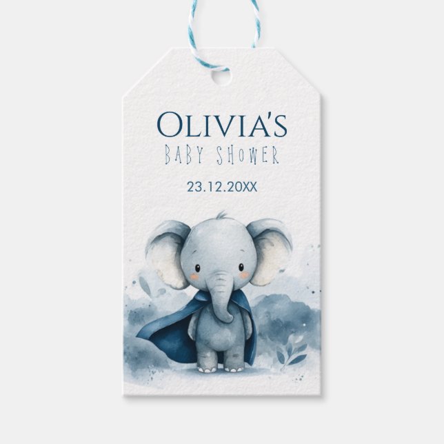 Étiquettes-cadeau Balise de Baby shower Blue Elephant Favoriser (Devant)