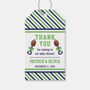 Étiquettes-cadeau Balise de Baby shower de football, Bue, Vert