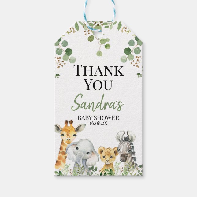 Étiquettes-cadeau Balise de Baby shower Eucalyptus Safari neutre pou (Devant)