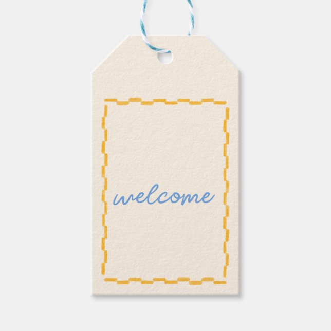 Étiquettes-cadeau Balise de baby shower Jaune et bleu (Devant)