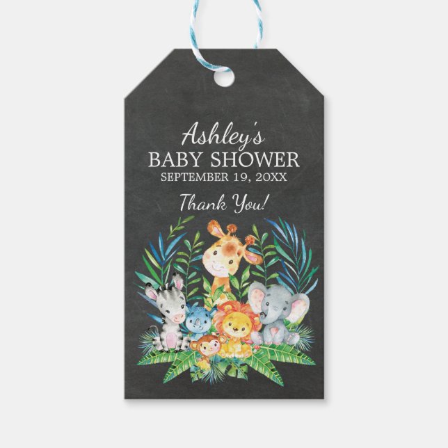 Étiquettes-cadeau Balise de cadeau Chalkboard Jungle Baby shower Fav (Devant)