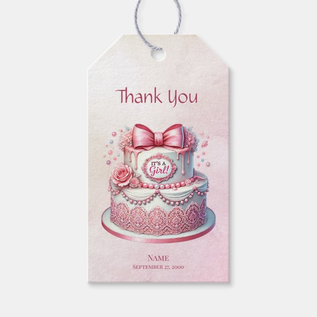 Étiquettes-cadeau Balise de cadeau de gâteau rose de boîte (Devant)