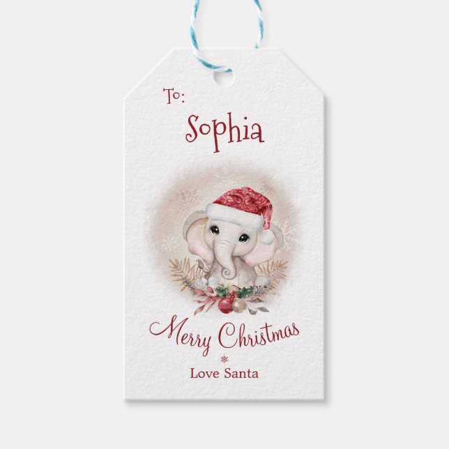 Étiquettes-cadeau Balise de cadeau de Noël de fille Eléphant mignonn (Devant)