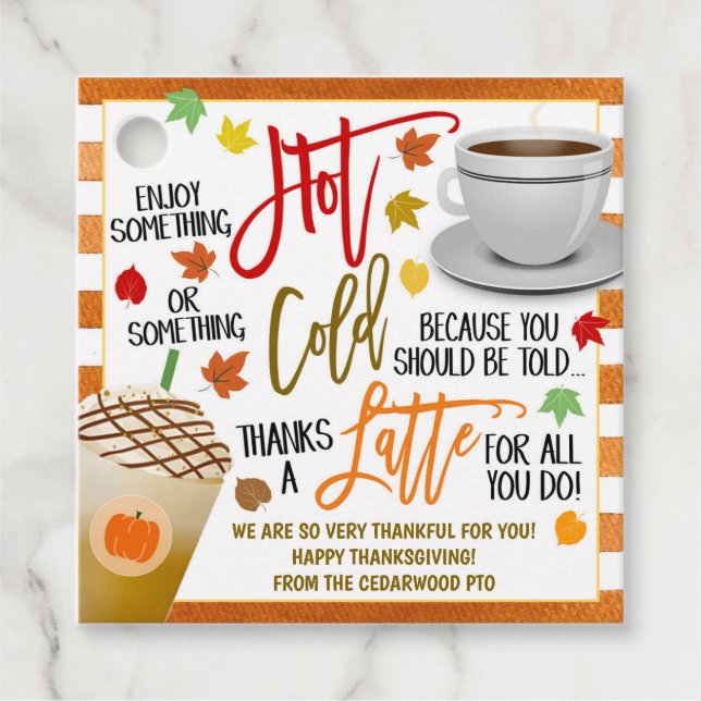 Étiquettes Cadeau Balise de cadeau Latte pour le café d'automne (Devant)