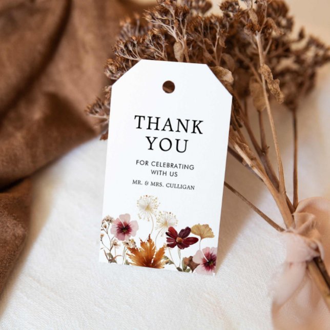 Étiquettes-cadeau Balise de cadeau Mariage floral Boho Burgundy Fall (Burgundy Fall Floral Wedding Thank you tags)