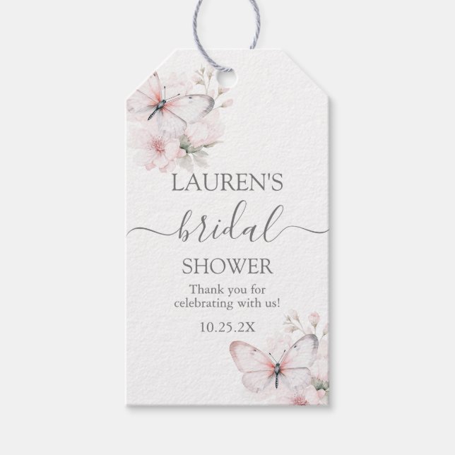 Étiquettes-cadeau Balise de cadeau pour fille Baby shower papillon (Devant)
