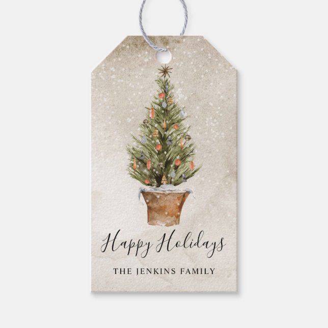 Étiquettes-cadeau Balise de cadeau Rustic Happy Holidays Favoriser (Devant)