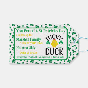 Étiquettes-cadeau Balise de canard de croisière St. Patricks Day