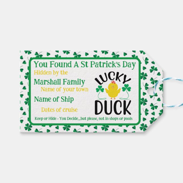 Étiquettes-cadeau Balise de canard de croisière St. Patricks Day (Devant (Horizontal))