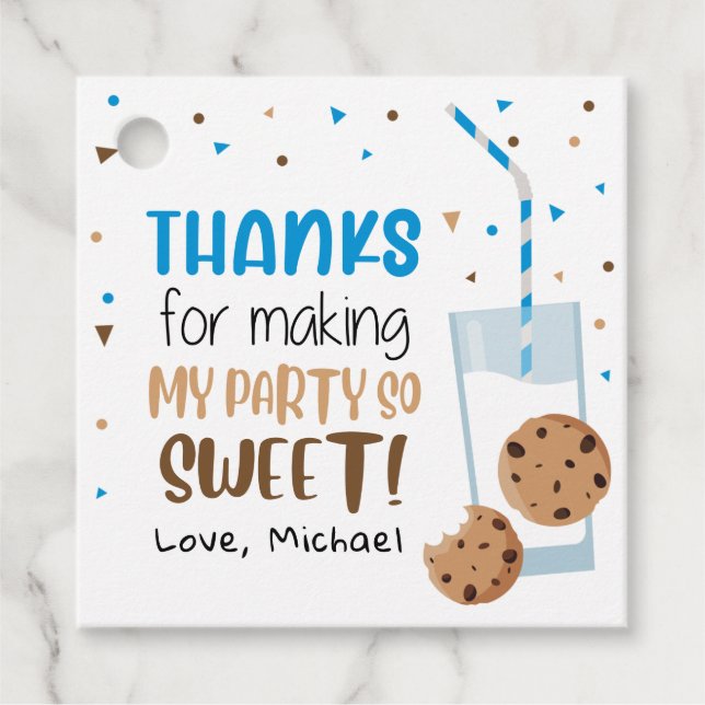 Étiquettes Cadeau Balise de faveur d'un biscuit dur premier annivers (Devant)