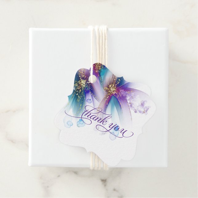 Étiquettes Cadeau BALISE DE FAVEUR | Turquoise Améthyste  Floral Abs (En situation)
