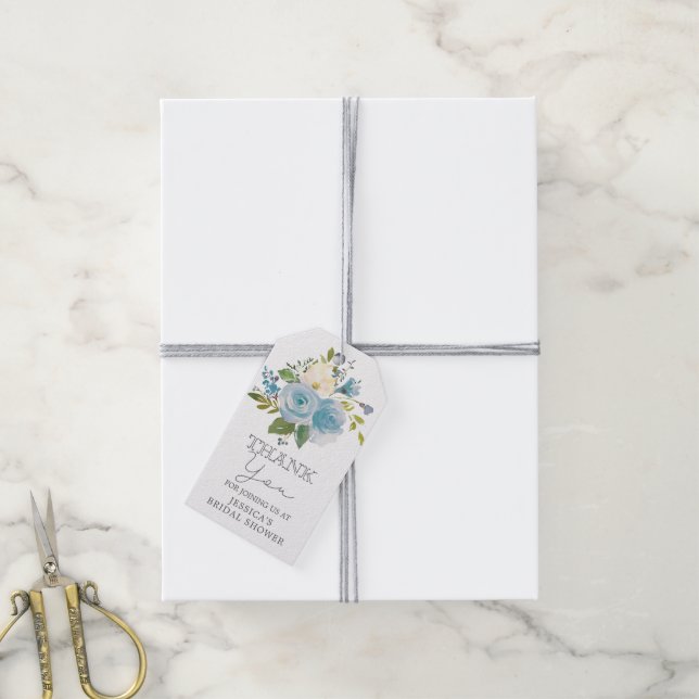 Étiquettes-cadeau Balise de Fête des mariées florale bleu Dusty Favo (Avec de la ficelle)