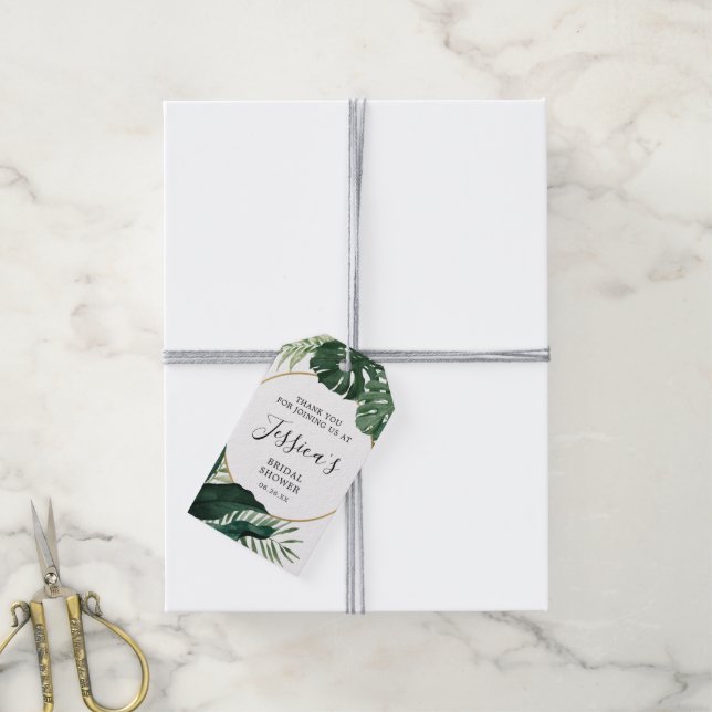 Étiquettes-cadeau Balise de Fête des mariées Tropical Monstera Favor (Avec de la ficelle)