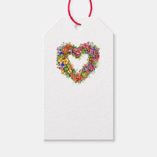 Étiquettes-cadeau Balise de joli coeur floral (Devant)