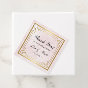 Étiquettes Cadeau Balise de mariage Gold Geometry Frame rose Marbre