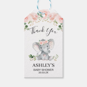 Étiquettes-cadeau Balise de Merci Baby shower d'éléphant rose