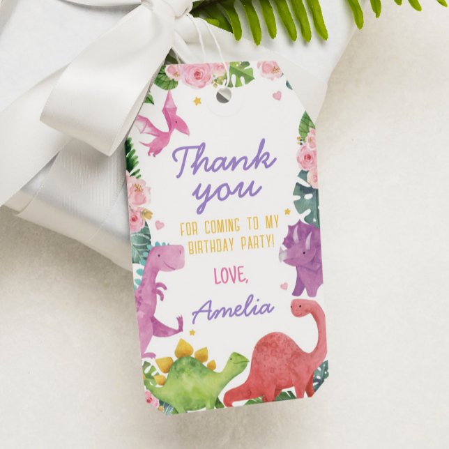 Étiquettes-cadeau Balise de Merci d'anniversaire fille Dinosaur (Créateur téléchargé)