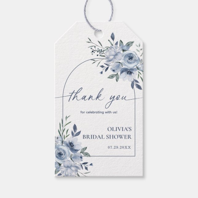 Étiquettes-cadeau Balise de Merci d'arc en Fête des mariées bleu Dus (Devant)