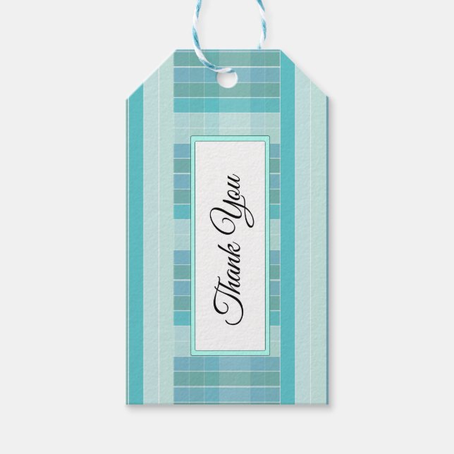 Étiquettes-cadeau Balise de Merci de À damiers bleu et Turquoise per (Devant)