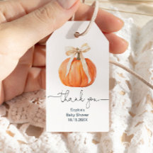 Balise de Merci de Baby shower citrouille Bow