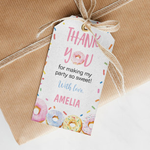Étiquettes-cadeau Balise de Merci de fête d'anniversaire de Donut ro