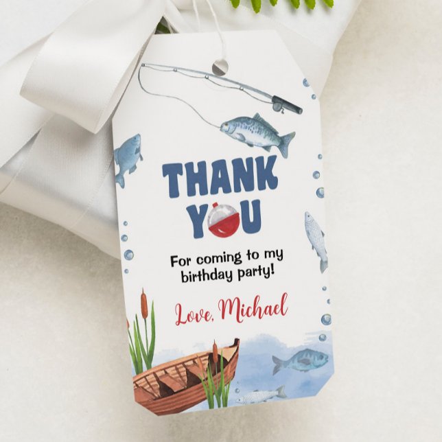 Étiquettes-cadeau Balise de Merci de fête d'anniversaire de pêche (Créateur téléchargé)