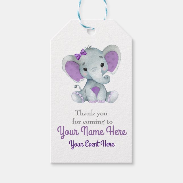 Étiquettes-cadeau Balise de Merci d'éléphant violet personnalisable (Devant)