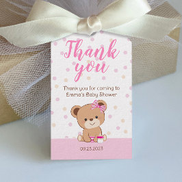 Étiquettes-cadeau Balise de Merci d'ours pour bébé mignonne (rose)