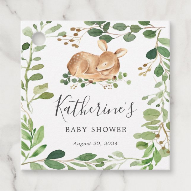 Étiquettes Cadeau Balise de préférence Baby shower cerf (Devant)
