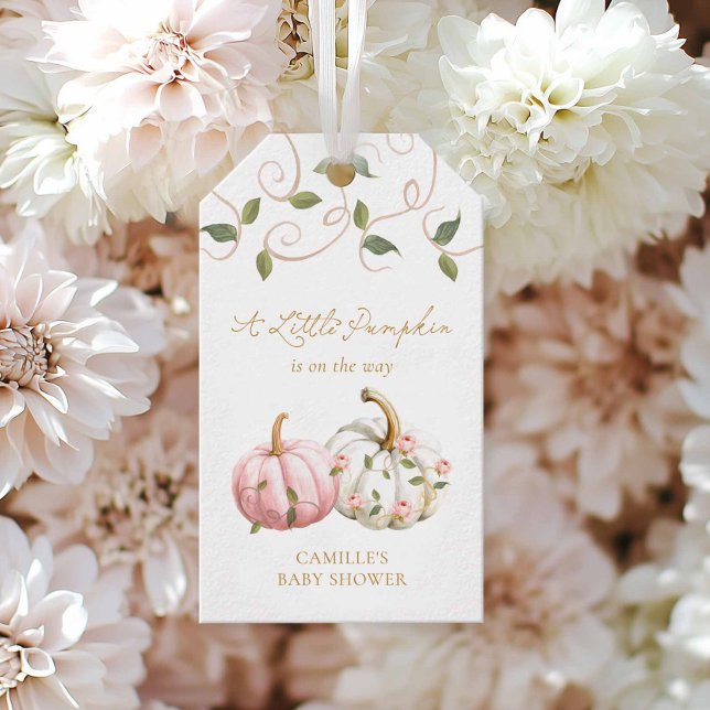 Étiquettes-cadeau Balise de préférence Baby shower Citrouille rose (Baby Girl Fall Baby Shower Favor Tag)