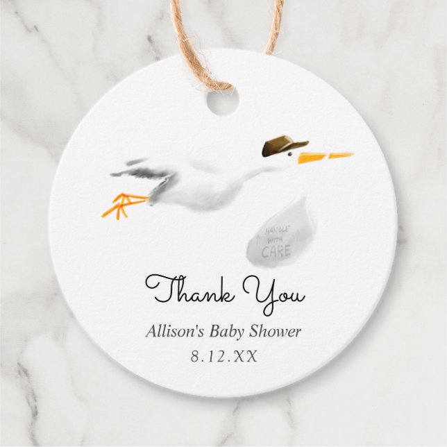 Étiquettes Cadeau Balise de préférence Baby shower de la cigogne (Devant)