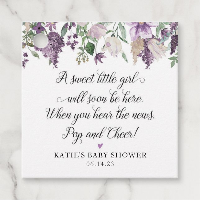 Étiquettes Cadeau Balise de préférence Baby shower de lavande (Devant)