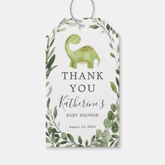 Étiquettes-cadeau Balise de préférence Baby shower Dinosaur (Devant)