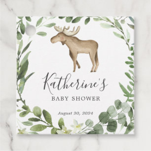 Étiquettes Cadeau Balise de préférence Baby shower d'orignal de bûch