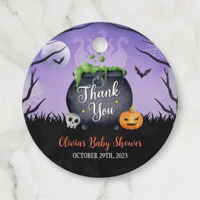 Étiquettes Cadeau Balise de préférence Baby shower Halloween (Devant)