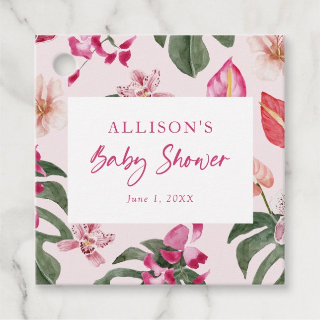 Étiquettes Cadeau Balise de préférence Baby shower tropical (Devant)