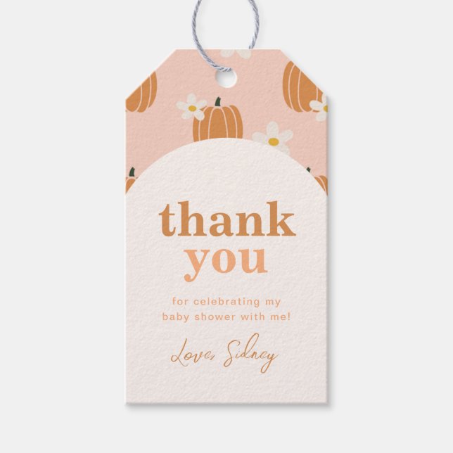Étiquettes-cadeau Balise de préférence du Baby shower citrouille (Devant)