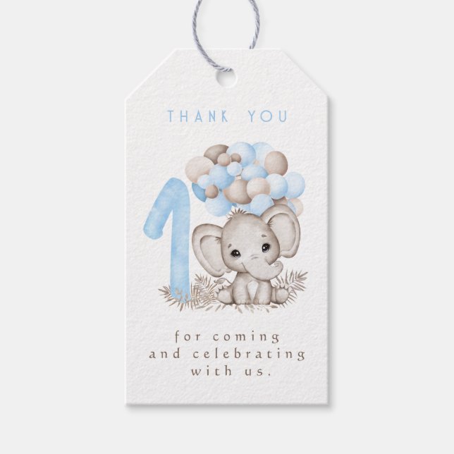 Étiquettes-cadeau Balise de premier anniversaire Eléphant mignon en  (Devant)